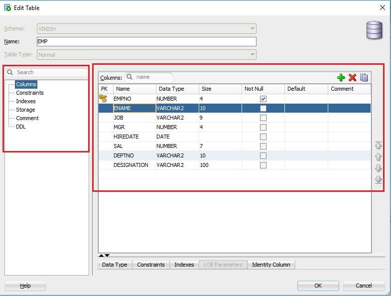 modify table structure using Oracle SQL Developer