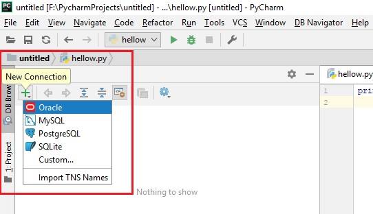 Create new database connection in PyCharm