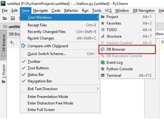 PyCharm database tool window missing