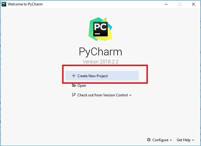 Create project in PyCharm screen