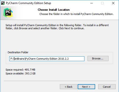 specify the installation folder for PyCharm