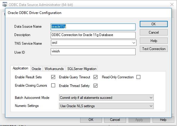Configure ODBC Connection for Oracle 11g