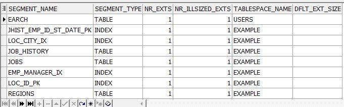 Existing extents output Oracle