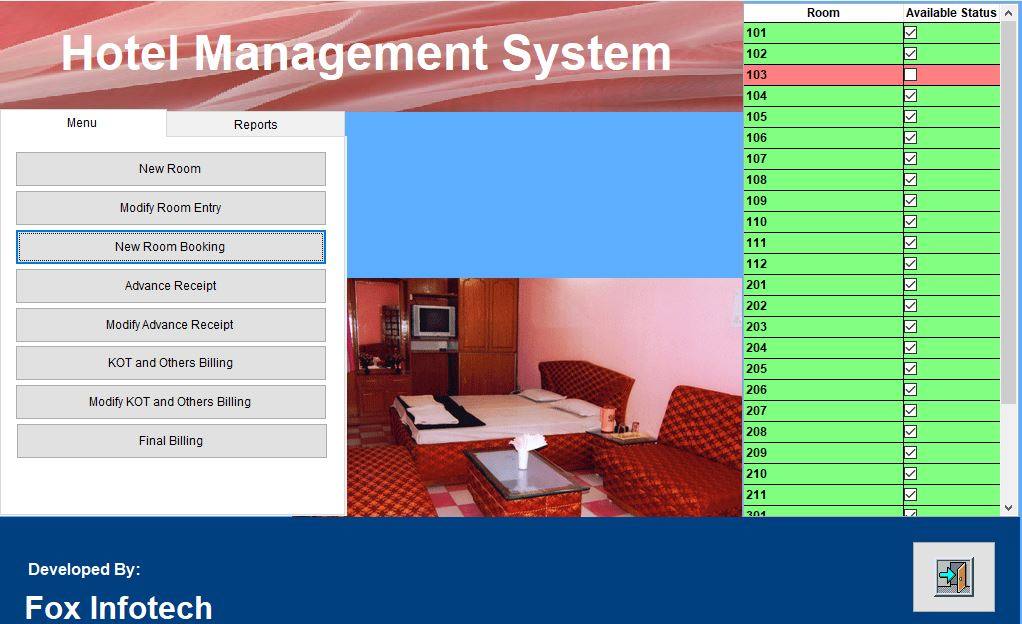 Hotel software home page.
