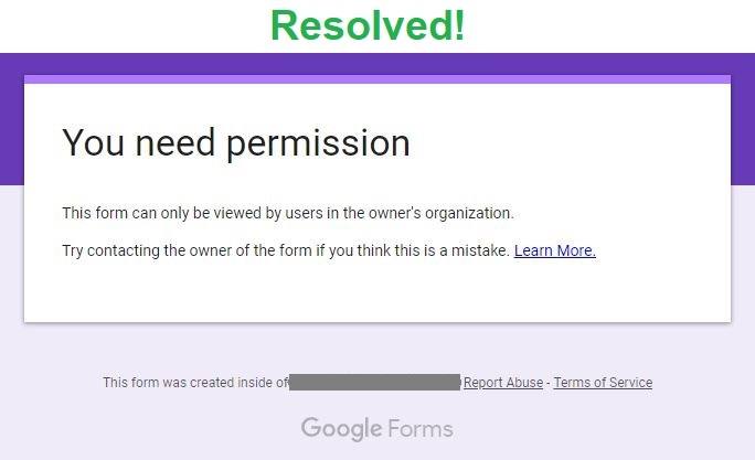 Google forms needs permission.