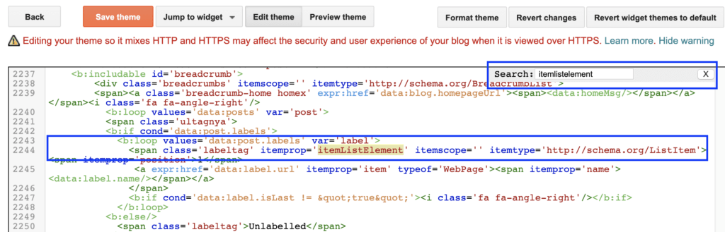 Blogger: search in HTML.