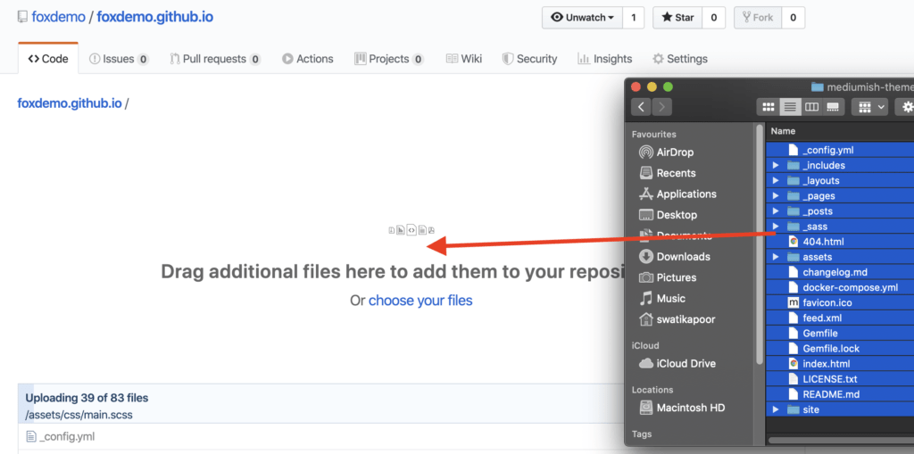 Drag files to GitHub Page repository.