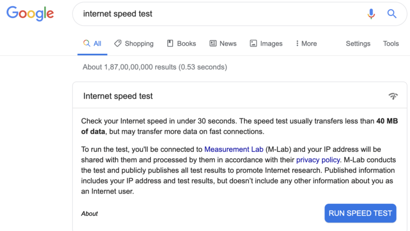 How do I check my Internet speed on Google?